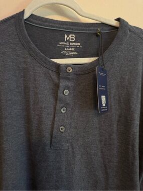 Michael Brandon Men’s XL Henley Shirt New With Tags Navy Long Sleeve Cotton Blen